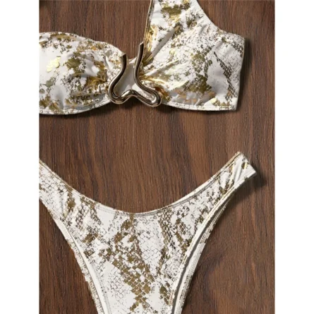 Gold One Shoulder Bikini with Unique Cutout Detail - Image 6