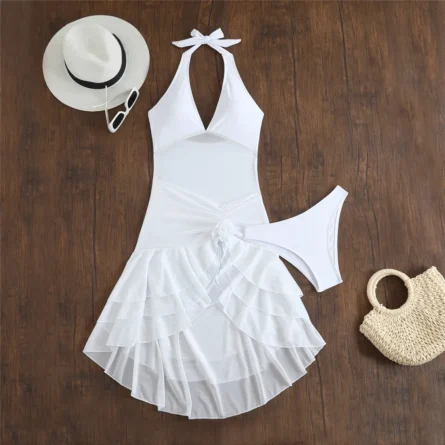 Halter Swim Dress with Ruffled Skirt Detail - Image 2