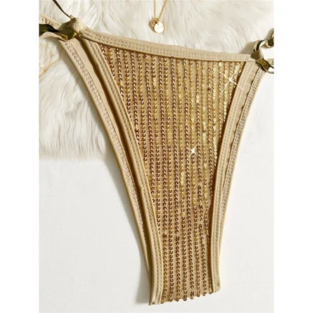 Gold Glitter Sequin Bikini Set with Ring Details - Image 6