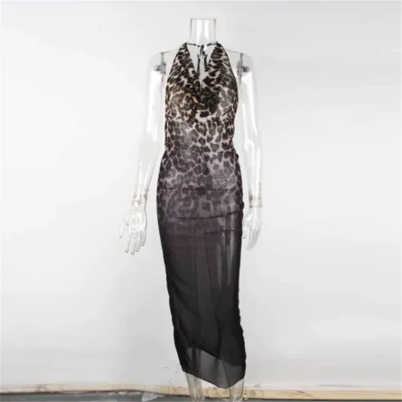 Leopard-Print Elegance Flowing Cover Up Dress - Image 4