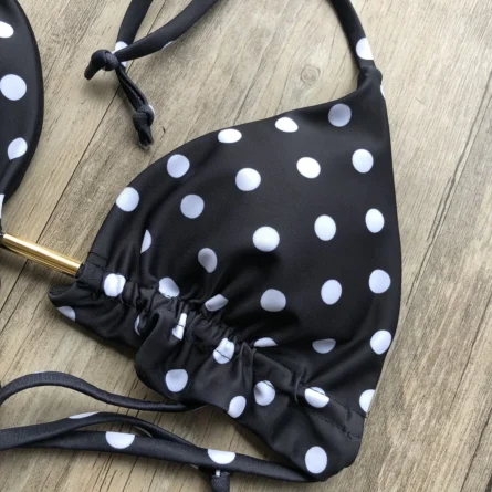 Black & White Polka Dot Cheeky Bikini Set with Tassel Ties - Image 4