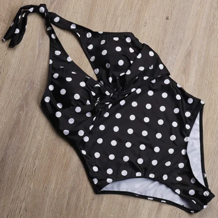 Polka Dot Halterneck One-Piece Swimsuit with Deep V & Knot Waist Detail - Image 28