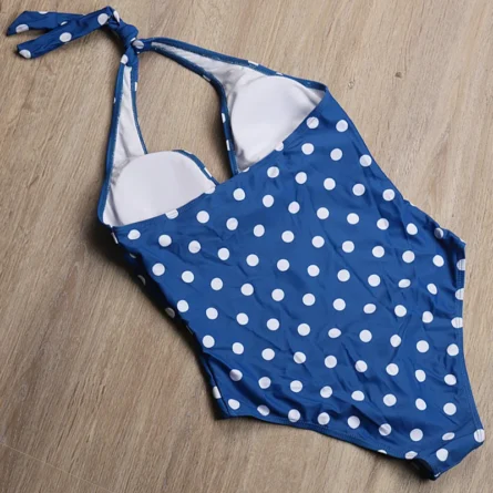 Polka Dot Halterneck One-Piece Swimsuit with Deep V & Knot Waist Detail - Image 30