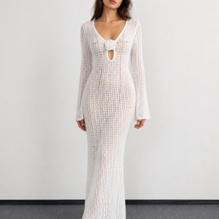 Isla Bloom 3D Flower Knit Beach Maxi Dress - Image 4