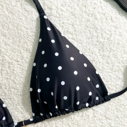 Black Polka Dot Triangle String Bikini with Gold Heart Charm - Image 11