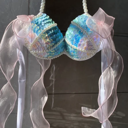 Aqua Opulence Handmade Diamond Pearl Mermaid Bikini Top - Image 7