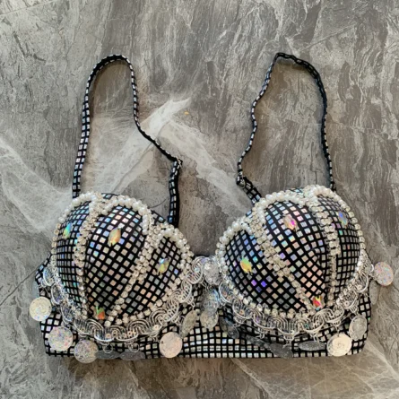 Aqua Opulence Handmade Diamond Pearl Mermaid Bikini Top - Image 9