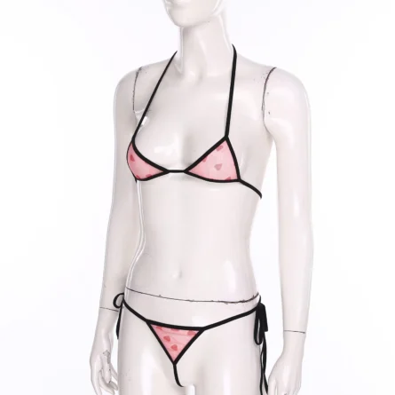 Pink Heart Mesh Sheer Thong Bikini Set - Image 4