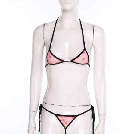 Pink Heart Mesh Sheer Thong Bikini Set - Image 3