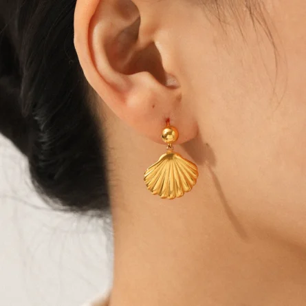 Golden Seashell Drop Earrings - Image 3