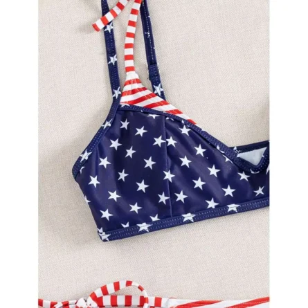 Stars & Stripes Double Layered Halter Bikini Set with Side-Tie Briefs - Image 7