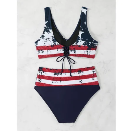 Stars Unleashed Modest Bikini Set with Lace-Up Back - Image 4