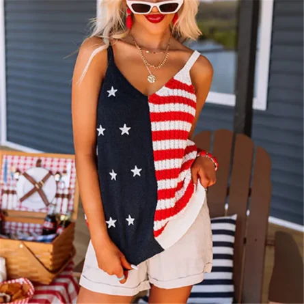 Land of the Free Knit Patriotic American Flag Tank Top - Image 2