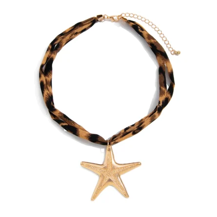 Trendy Heart & Star Pendant Leopard Print Choker Necklace - Image 14