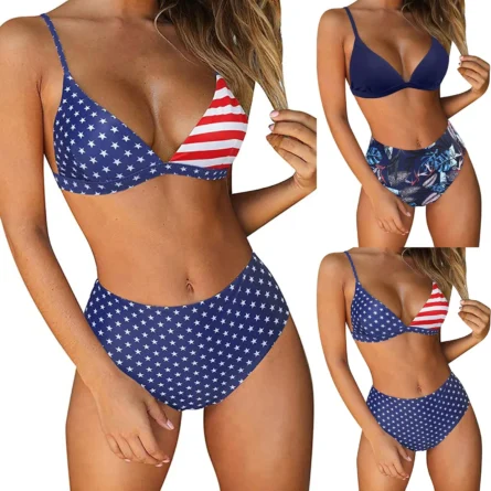 Stars & Stripes High-Waist American Flag Bikini Set - Image 3