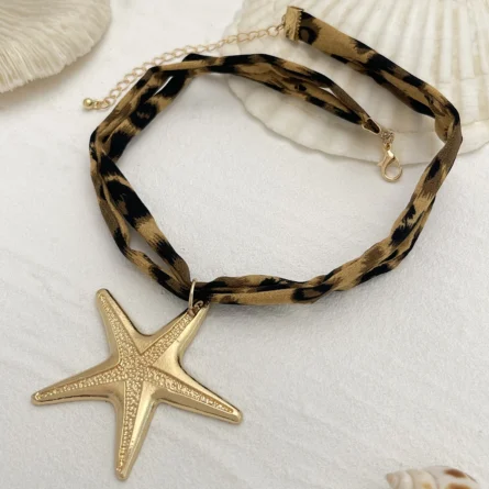 Trendy Heart & Star Pendant Leopard Print Choker Necklace - Image 11