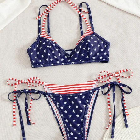 Stars & Stripes Double Layered Halter Bikini Set with Side-Tie Briefs - Image 10
