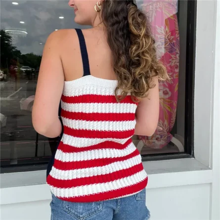Land of the Free Knit Patriotic American Flag Tank Top - Image 5