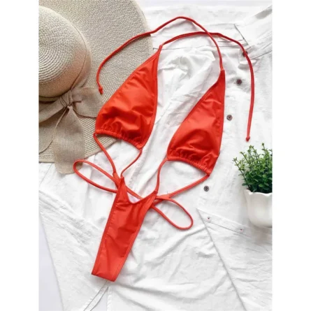Poolside Criss-Cross Red Strappy Thong One-Piece Swimsuit - Image 10