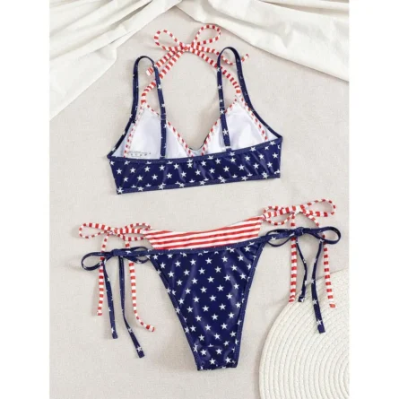 Stars & Stripes Double Layered Halter Bikini Set with Side-Tie Briefs - Image 6