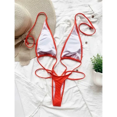 Poolside Criss-Cross Red Strappy Thong One-Piece Swimsuit - Image 12