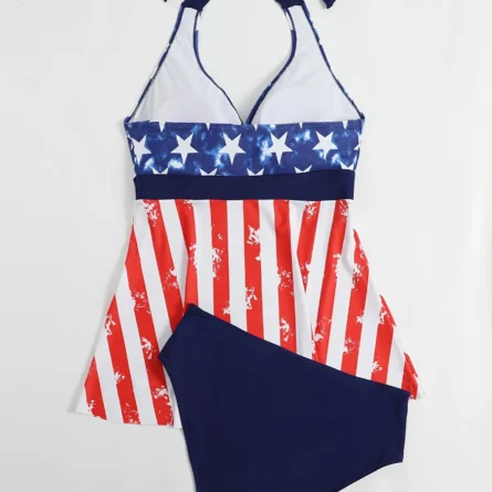 Star-Spangled Retreat Plus Size American Flag Halter Tankini - Image 3