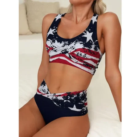 Stars Unleashed Modest Bikini Set with Lace-Up Back - Image 2