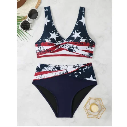 Stars Unleashed Modest Bikini Set with Lace-Up Back - Image 3