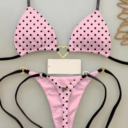 Resort Romance Polka Dot Micro Bikini Set with Heart Accents