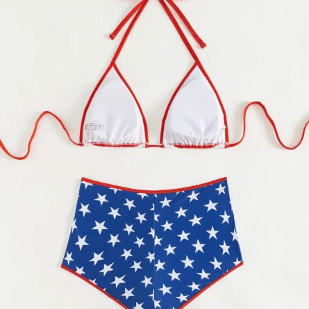 Celebration Spirit Patriotic Bikini Set with Stripe & Star Patterns - Image 5