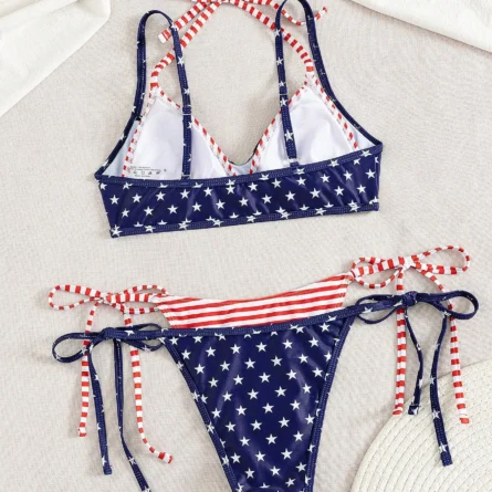 Stars & Stripes Double Layered Halter Bikini Set with Side-Tie Briefs - Image 11