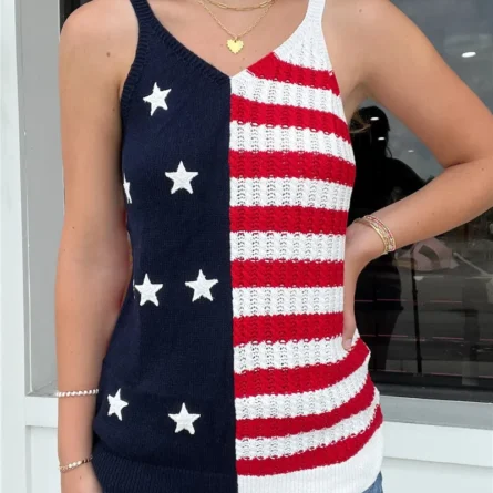 Land of the Free Knit Patriotic American Flag Tank Top - Image 4