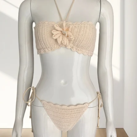 Sunlit Stroll Handmade Crochet Bikini Set with Flower Detail - Image 8