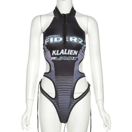 Fast Lane Zip Cut Out Thong Bodysuit - Image 9