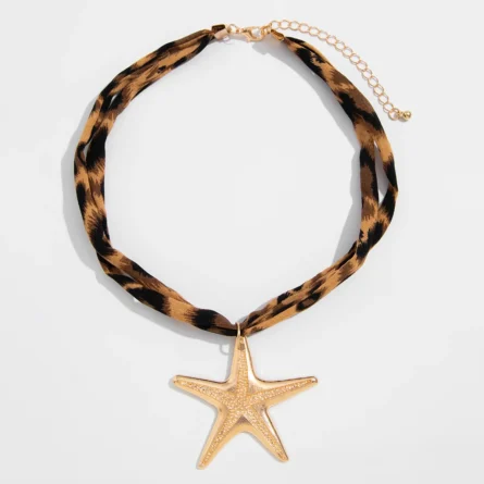 Trendy Heart & Star Pendant Leopard Print Choker Necklace - Image 10