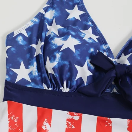 Star-Spangled Retreat Plus Size American Flag Halter Tankini - Image 4