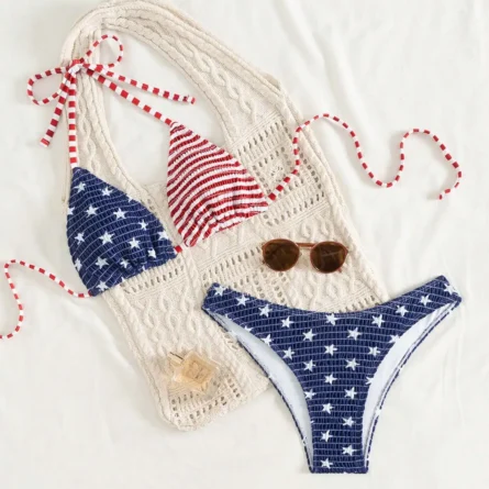 Freedom Waves Crinkle Triangle Bikini Set