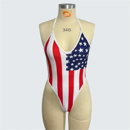 Born to Shine 4th of July High-Leg Swimsuit with Halter Straps - Image 7