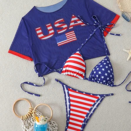 Seaside Celebration 3 Piece Bikini Set with Patriotic Crop - Image 2
