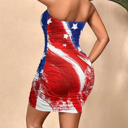 Skyward Celebration Patriotic Strapless Party Dress with Ruched Sides - Image 2
