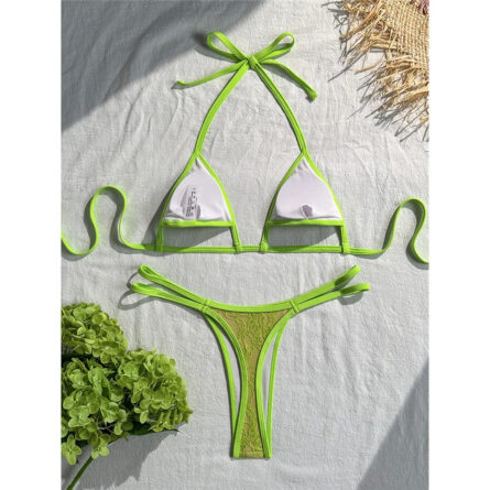Neon Green Lace Underboob Micro Thong Bikini - Image 3