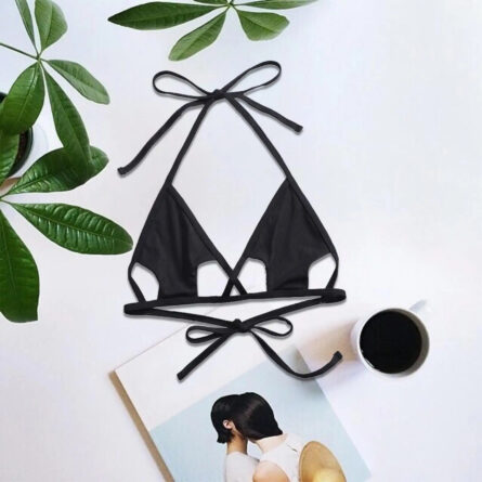 Black Wrap Halter Cutout Bikini Top - Image 3