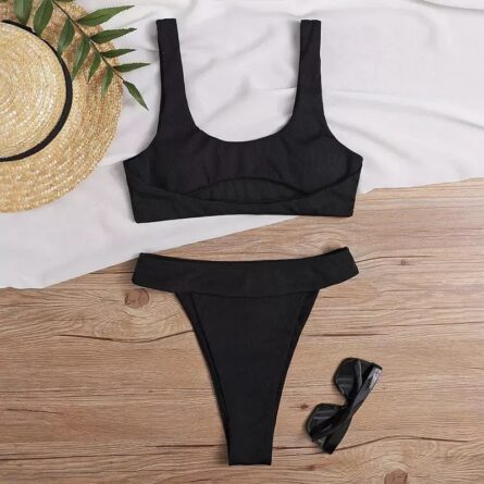 Midnight Rebel High-Leg Underboob Cutout Bikini Set Black – Sunset And Swim